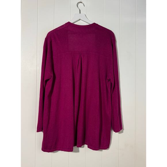 J. Jill XL Petite Linen Blend Open Cardigan Sweater Magenta 3/4 Sleeve Knit - Picture 2 of 6